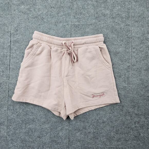 YoungLA Shorts Womens Small Fleece Lounge Pink Triple Drawstring Athletic Gym - Picture 1 of 7